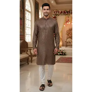 Brown Chikankari Kurta Set