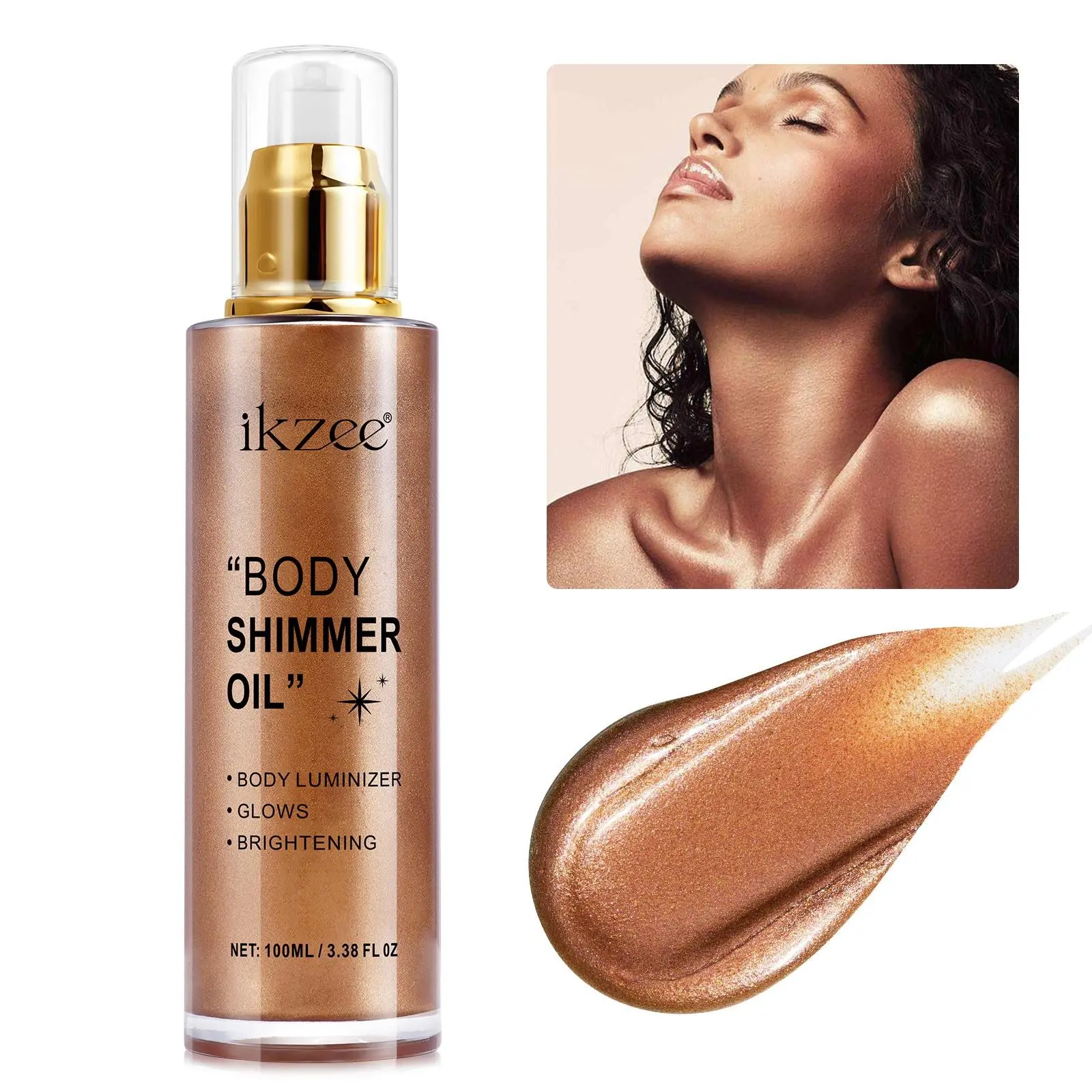 Ikzee Body Flash Oil, available in 5 colors, suitable for different skin tones, giving the skin a shining luster, suitable for competitions, parties, music festivals, Sparkly Shimmer, Shimmering Body Makeup