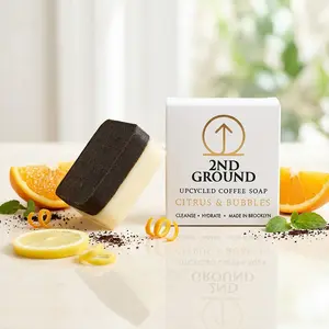 2nd Ground Upcycled Coffee Soap Citrus & Bubbles - 114g Gentle Exfoliating Body Wash with Citrus Oils & Organic Coconut Oil - Made in Brooklyn - Daily