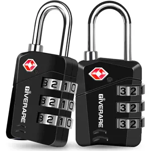 2 Pack TSA Approved Travel Luggage Locks, Metal Combination Lock, Alloy Keyless 3-Digit Padlocks, TSA Accepted Compatible Padlock for Gym Locker, Golf Bag Case, Backpack, Black-by GIVERARE
