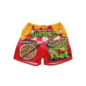 'It's Pizza Time Dude' Slogan Teenage Mutant Ninja Turtles Shorts Men's Mesh Shorts With Four Pockets Valentine's Day gift