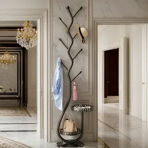 Metal Coat Rack Carbon Steel Coat Tree with 2 Storage Tray Space Saving Storage Shelf Multi-Function Clothes Hanging Organizer Heavy Duty for Hats Coats Scarves Handbag