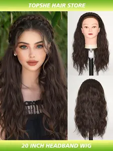 20 Inch Curly Wave Braid Wig with Hairband, Women's Synthetic Wig, Glueless Wig,  All Seasons, Long Wigs, No Bangs, Synthetic Braided Wigs