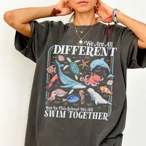 We All Swim Together Comfort Colors Shirt, Teacher Back to School Tee, Ocean Animal Classroom Shirt, Underwater Turtle Outfit