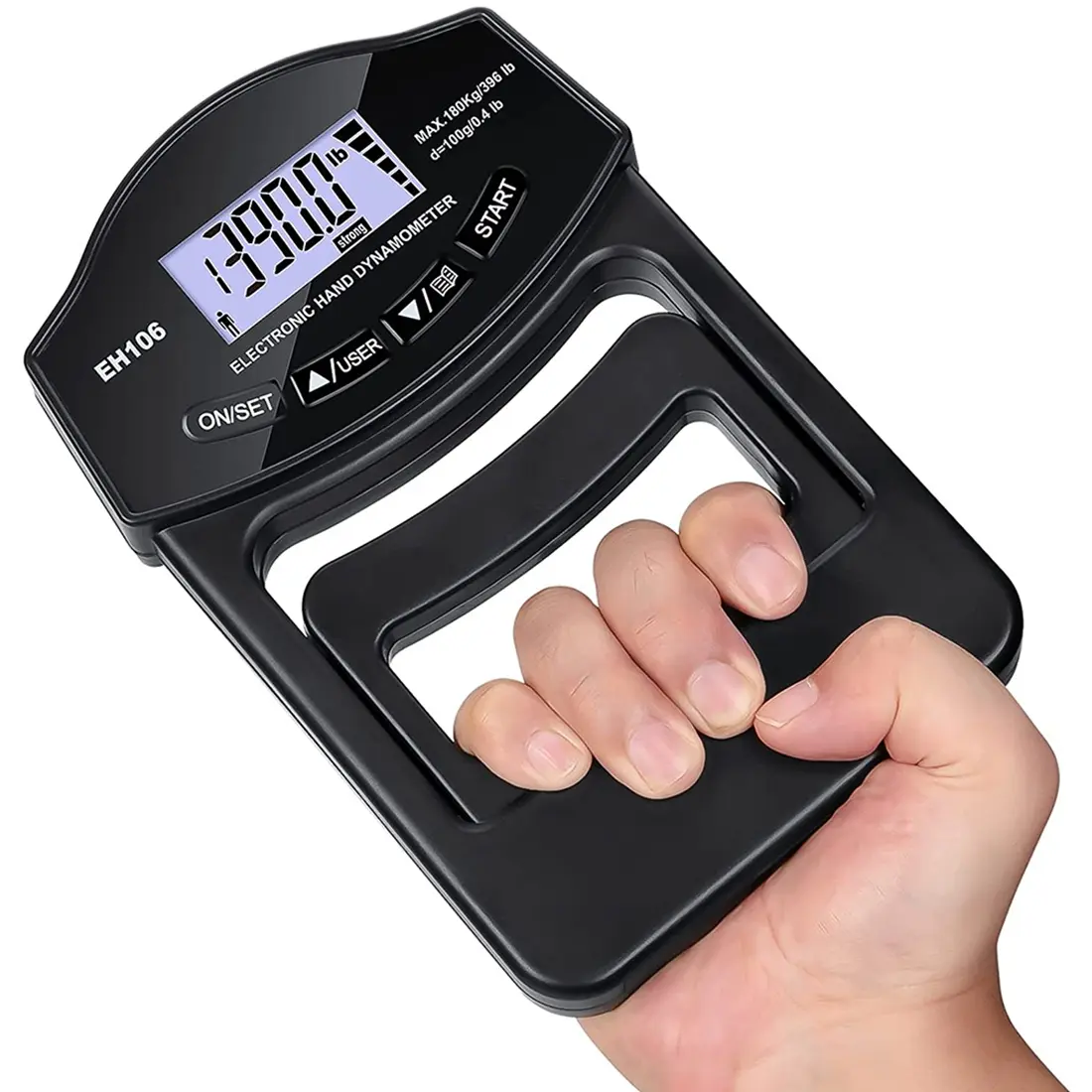 Handheld Digital Grip Strength Dynamometer for Motorcycle Handlebars & Grips, High-Accuracy Strain Gauge Sensor Sports Tool, 396Lbs/180Kg Capacity, Plastic Body, USB Recharge, LCD Bright Screen, Automatic Storage, Easy Use for Family & Clinical Use