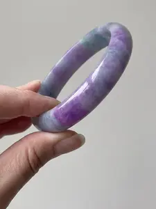 Natural Lavender & Green Jadeite Bangle • Soft Lilac Burmese Jade Bracelet 59.3mm