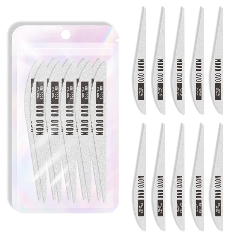 NOVO OVO Nail File 10 PCS Professional Double Sided Extra Slim,Reusable,Emery Board(100/180 Grit) Nail Styling Tools for Home and Salon,Manicure Pedicure Tool and Nail Buffering Files