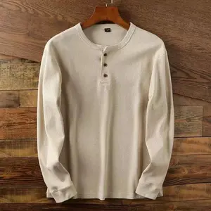 Slim Fit Mens Basic Tee Casual Tshirts Henley Waffle Long Sleeve Shirts Thermal Solid Half Button Breathable Cotton Shirts 2025