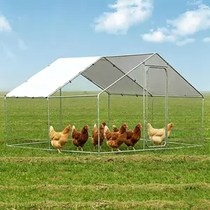 Large Metal Chicken Coop 9.84 x 9.84 x 6.56 ft (3x3x2 m) – Walk-in Chicken Run with Cover, Spire Roof Hen House, Security Lock, Predator-Proof Outdoor Poultry Pen for Backyard, Farm & Yard