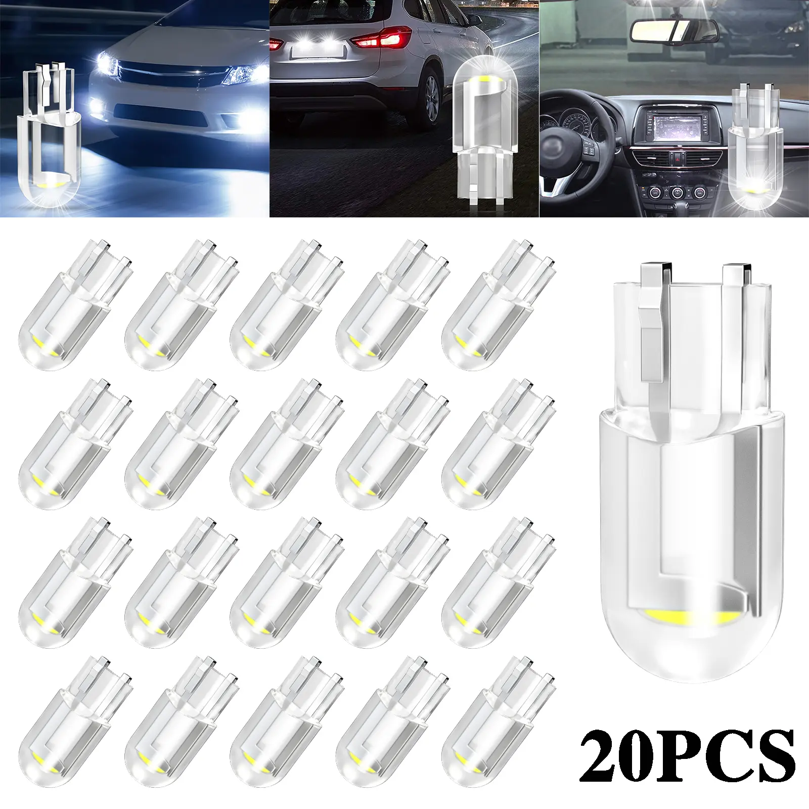 20Pcs 6500K Super White T10 LED Bulbs 194 168 W5W 2825, Side Marker Interior License Plate RV Camper Trailer Lights