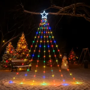 Solar Christmas Decorative Star Waterfall Tree Light with 8 Modes Perfect for Outdoor Garden Yard and Patio Holiday Decor