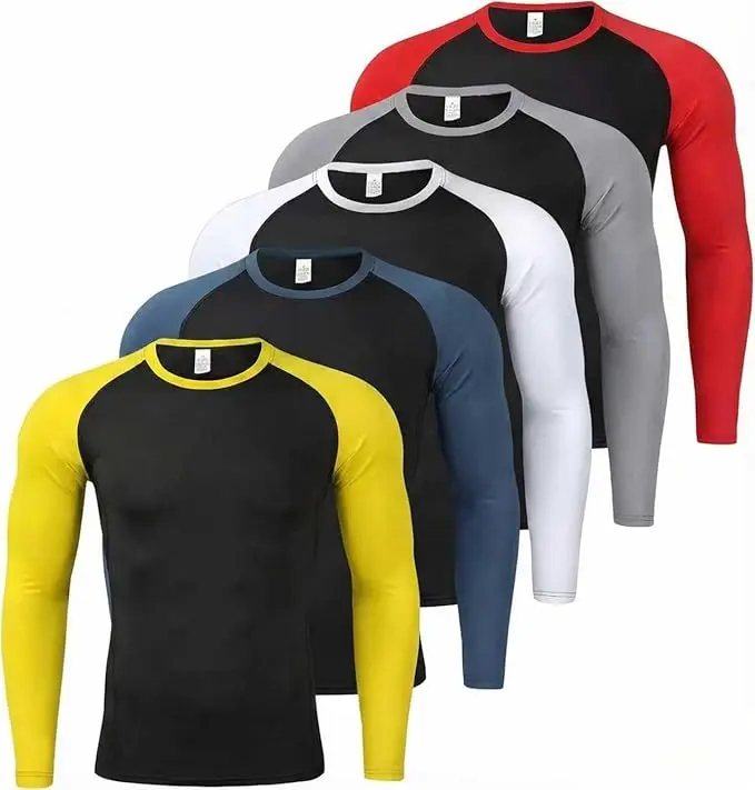 5 Pack Men’s Compression T-Shirt Slim Fit Quick Dry | Moisture Wicking Athletic Shirt for Gym, Workout & Running, Compression Shirts, Unisex Clothes