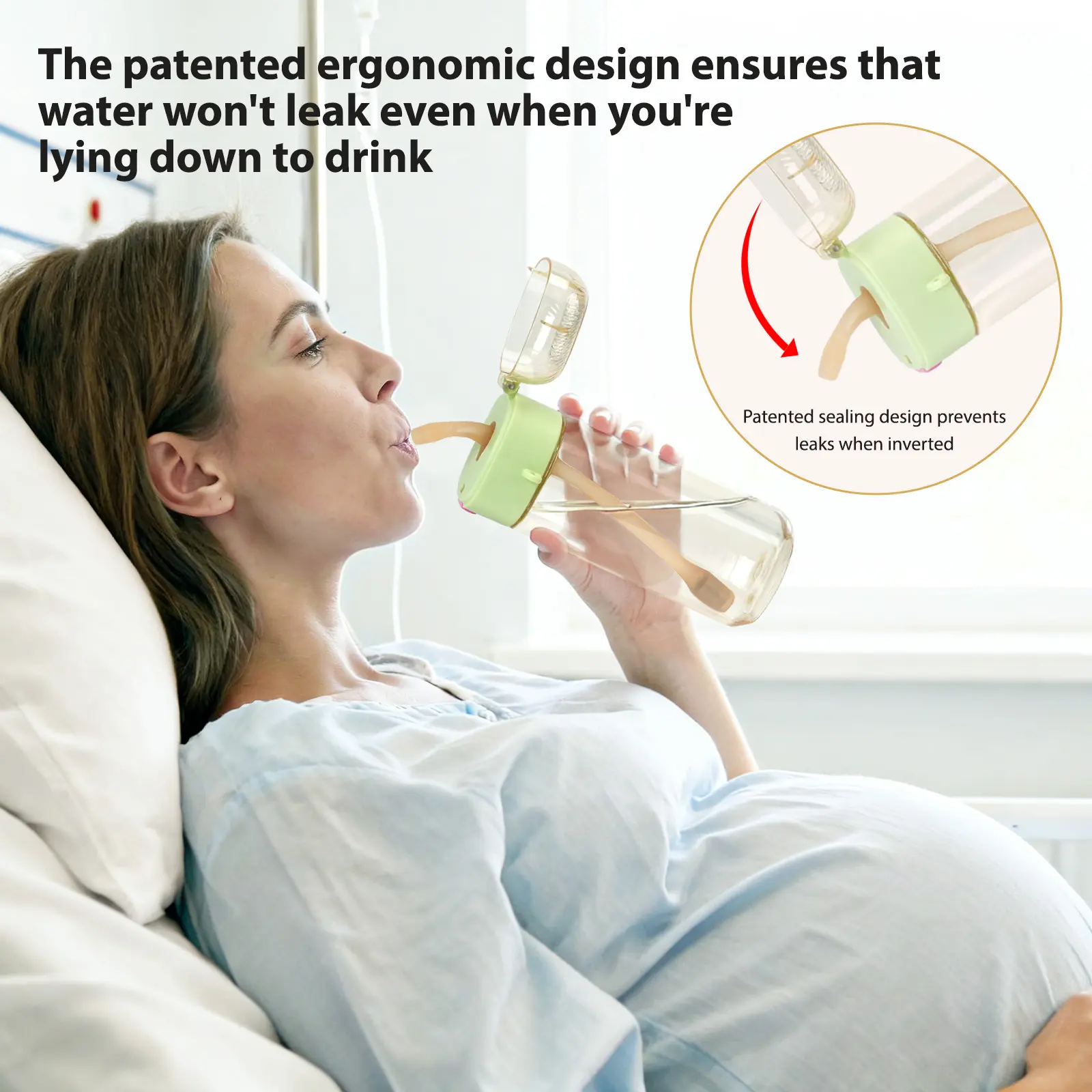 17oz PPSU Pregnancy/Postpartum Bottle, 180°C Heat Safe, Lie-Down Leak-Proof Patent Design, Nausea Relief Hydration, Silicone Suction Port, Hospital Bag Must-Have, Great for Bedridden Patients or Outdoor Travel