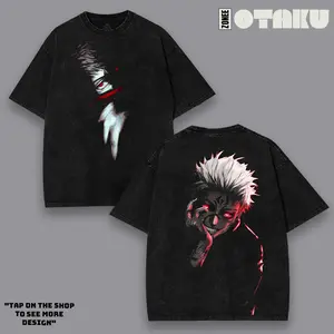Ryomen Sukuna Jujutsu Kaisen Anime Double Printed Vintage Washed Tee, Streetwear Hoodies Unisex Anime Manga Washed Cotton Crewneck T-shirt Gift For Anime Fan Menswear graphic