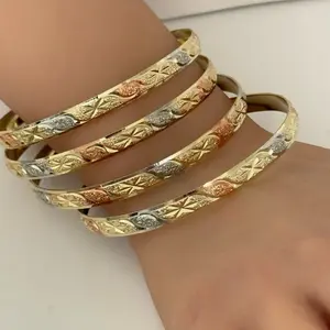 14k Gold Plated Bangles Set of 4 with Unique Design and Elegant Finish Stackable Bracelet