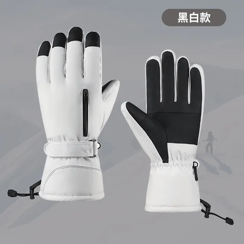 Ski Gloves [Zipper Style]: White