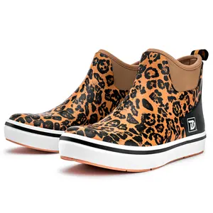 Trudave Women's Deck Boots, Waterproof Rubber Fishing Rain Boots, Anti-slip Short Ankle Shoes for Outdoor Fishing, Boating Leopard Print Footwear Comfort #TiktokShopBlackFriday