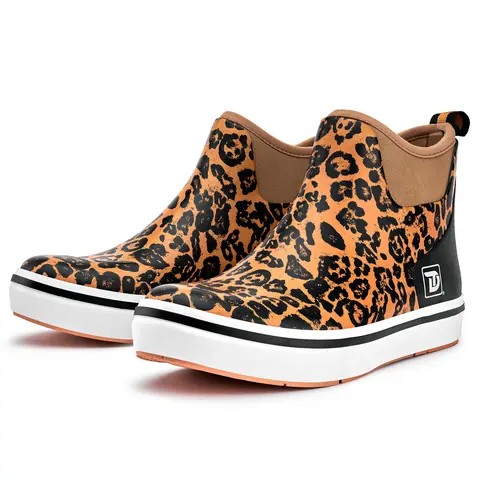 Trudave Women's Deck Boots, Waterproof Rubber Fishing Rain Boots, Anti-slip Short Ankle Shoes for Outdoor Fishing, Boating Leopard Print Footwear Comfort #TiktokShopBlackFriday