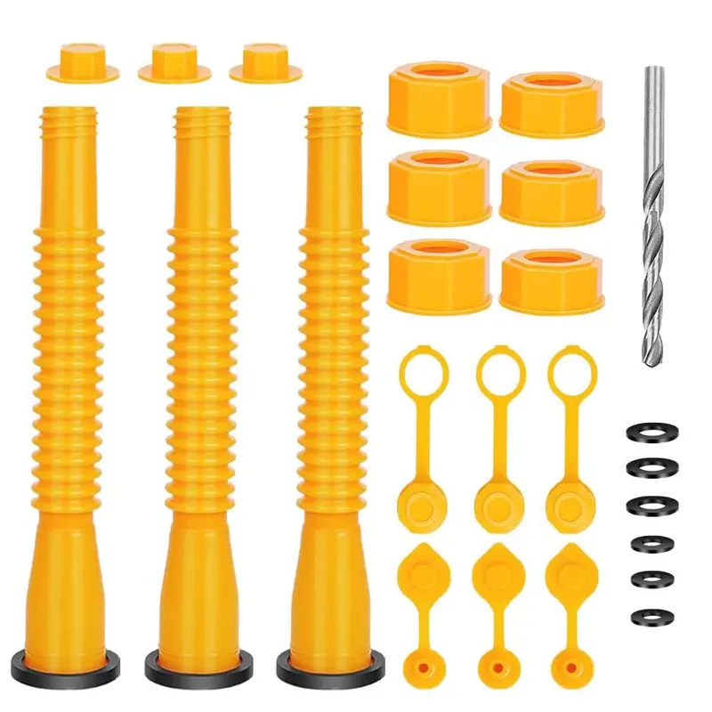 Gas Can Spout Replacement 3-Pack, Durable & Easy-to-Use Yellow Flexible Spouts with Built-In Sealing Ring, Coarse/Fine Thread Caps, Fueling Compatibility with 1,2,5 & 10 Gal Gas Cans