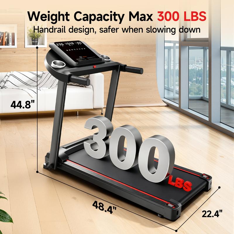 RHYTHM FUN 8 MPH Foldable Treadmill with Incline 300 lbs Capacity Running Machine 12 Pre-Installed Programs LED Display & App Control Multifunctional Walking Pad Multifunctional Workout Station  Home Fitness Equipment exercise equipment