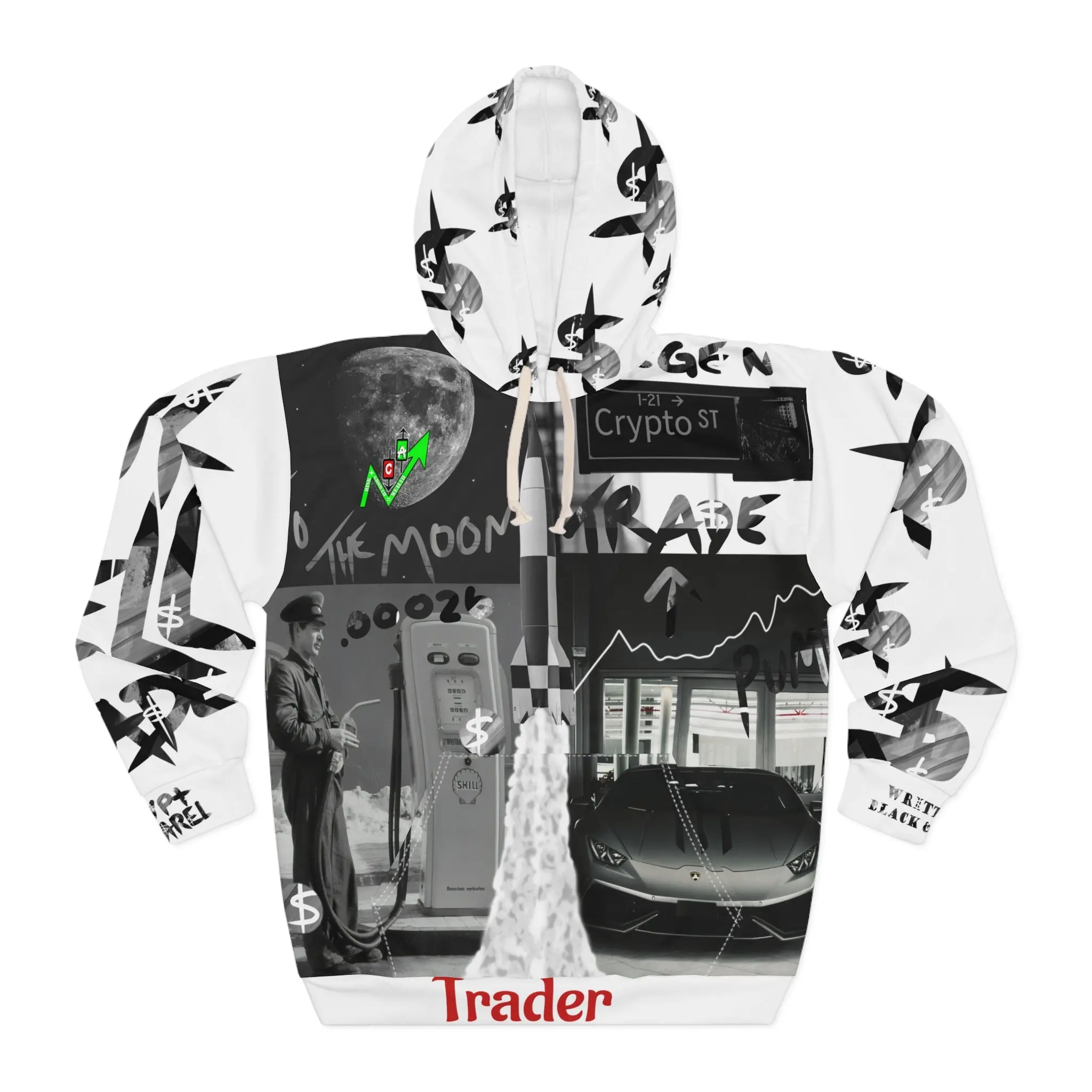Crypto B&W Hoodie | Collage Streetwear, Crypt Apparel