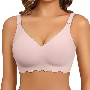 Wireless Bras for Women Seamless Bralette Full Coverage Bra V Neck Tshirt Brassiere