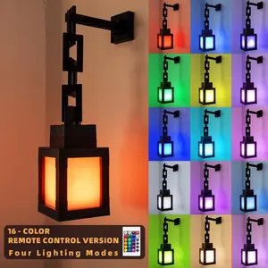 Funny Pixel RGB Night Lamp, Rechargeable Handmade Lantern Light with Remote Control & 4 Modes, 16-Color Changing Desk Lamp for Bedroom, Gaming Room & Party Decor