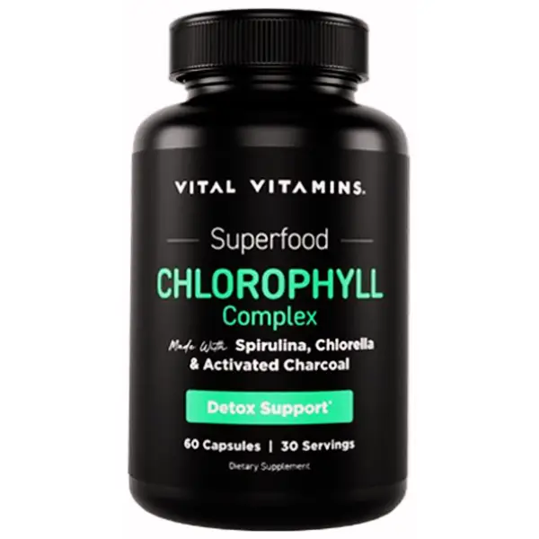 Vital Vitamins Chlorophyll Complex | Detox, Body Odor Control, Liver & Digestive Support | Spirulina, Chlorella, Parsley, Mint & Activated Charcoal |