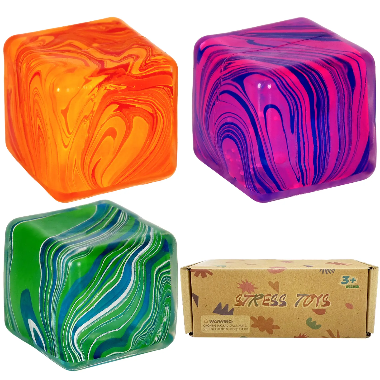 Malt Sugar Series 3-Pack Crystal Gel Squishies ORANGE BLUE GREEN 2.16in Translucent Sensory Toys Relief Fidget Gift Set Toy Stress Relief Toy-Fun & Relaxing for Kids and Adults