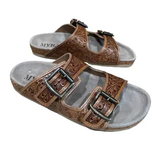 Western Tooled Leather Sandals - Summer Walking Shoes with Comfortable Fit and Stylish Design