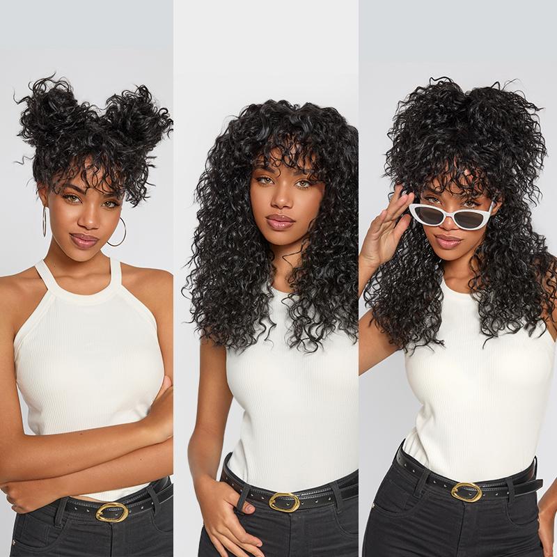 [Blend] Frodio Veralux™ Blend Human Hair Curly Wig With Bangs- Effortless Shaggy Waves Big Hair Curly Hair Wig Ready To Wear TikTokShopBlackFriday