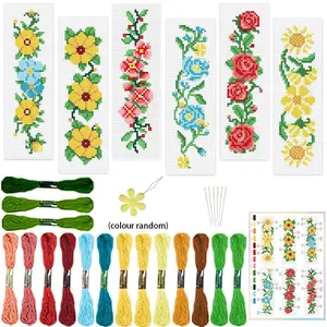Floral Branch Cross Stitch Bookmark DIY Kit, Natural Farmhouse Fabric Bookmarks, Unique Reading Accessories, Random Color Embroidery Material Set