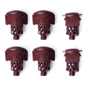 Set of 6 Heavy Duty Leather Billiard Pool Table Pockets for Pool Table - Black Cherry