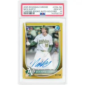 Nick Kurtz Oakland A's Autographed 2025 Bowman Chrome Gold Refractor #CRA-NK #2/50 PSA Authenticated 10 Rookie Card - Fanatics Authentic Certified