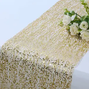 Mesh Table Runner 11"x108" Metallic Gold with Glitter Design – Shimmering Disposable Table Decor for Upscale Celebrations