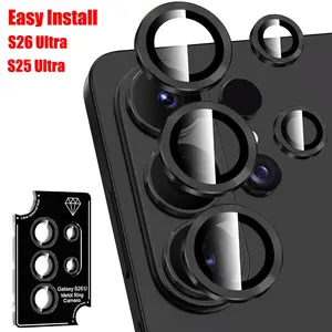1 Set Black Automatic-Alignment Camera Lens Protector Suitable for Samsung Galaxy S26 Ultra S25 Ultra Perfect Fit&HD Clear Metal Frame Ultra-Thin Tempered Glass Camera Cover