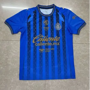 "Chivas Caliente Blue Gold Soccer Jersey" Club Deportivo Guadalajara Fan Football Shirt, Retro Striped Match Day Streetwear Top