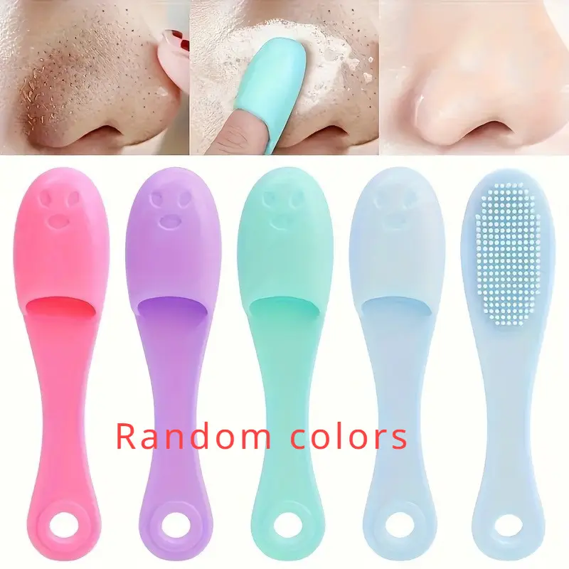 1pc Gentle Silicone Nose Brush - Dual-Head Facial Scrubber, Portable Exfoliating Cleanser, Pore Cleansing Massage Tool for Smooth Skin, Unscented, Easy to Clean Random Colors