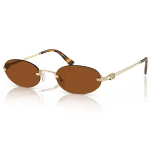 Retro Small Oval Sunglasses for Women Men, 2025 Trendy Rimless Sun Glasses Fashion Narrow Shades Y2K