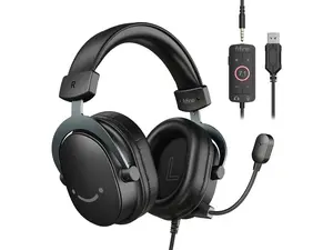 FIFINE H9 PC Gaming Headset with 7.1 Surround Sound, Detachable Microphone, Control Box, 3.5mm Jack, Over-Ear Wired for PC/Smartphone/PS5 via USB, Xbox/Switch via 3.5mm