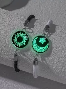 Couple Bracelet Glow-In-The-Dark Round Beaded Knit Rope, Stackable Bracelets, Elegant Matching Gift for Valentine's Day Birthday Anniversary, Boyfriend Girlfriend Present