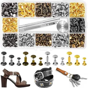 Swiilpo 420 Sets Leather Rivets, Rivets for Leather Crafting, 4 Colors and 3 Sizes Leather Rivet Kit with 3 count Leather Tools, Rivets for Fabric, Remaches para Cuero, Double Cap Brass Rivets for DecorationQuesear