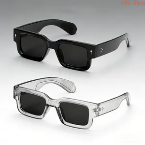 2-Pack Retro Square Sunglasses for Men Women, Black & Transparent Frame Trendy Y2K Aesthetic Shades, UV400 Protection Vintage Fashion Glasses for Summer Beach Travel Streetwear Daily Outfits Party Holiday Stylish Look