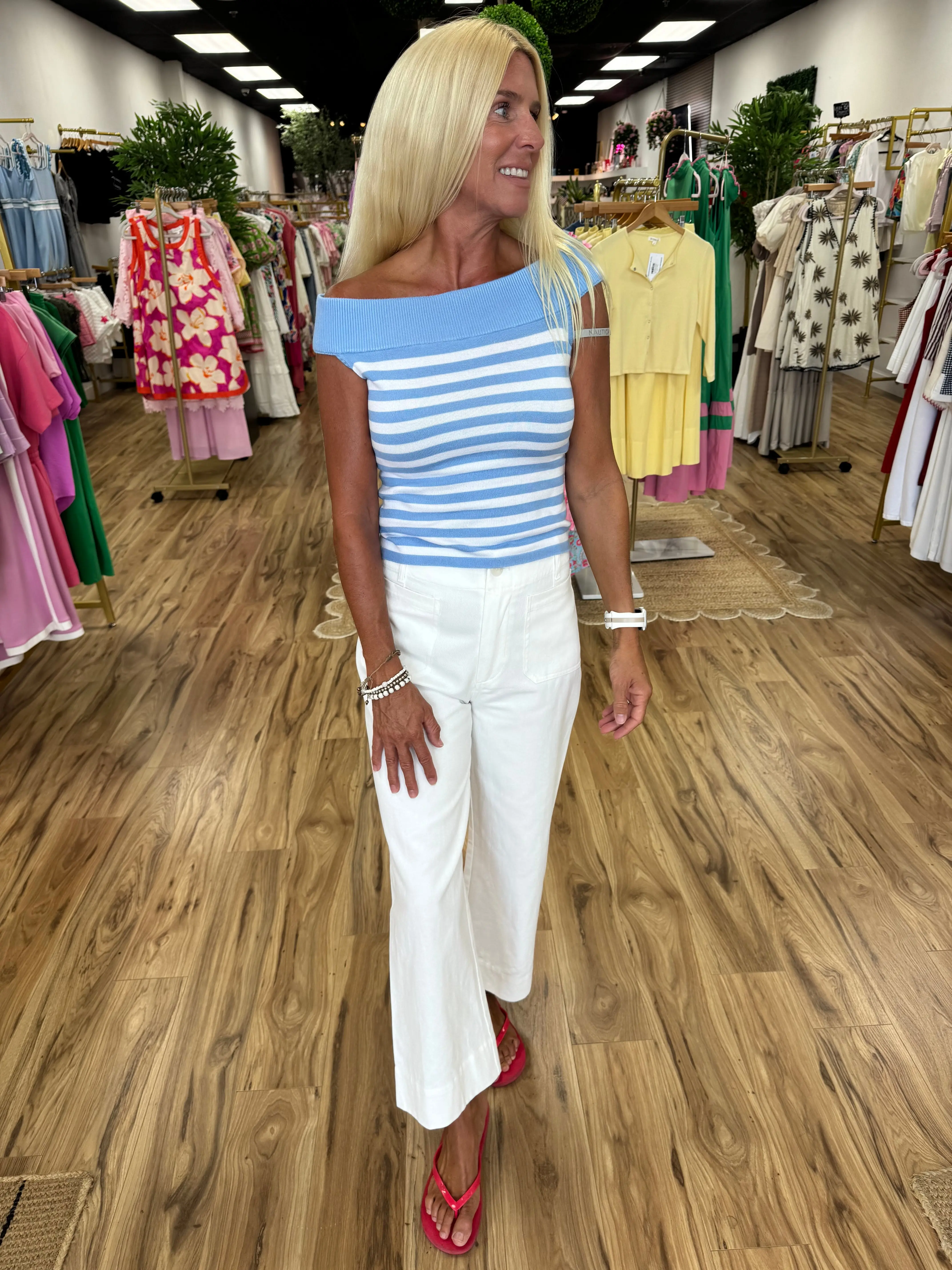 Summer Days Strapless Sweater Top - Blue