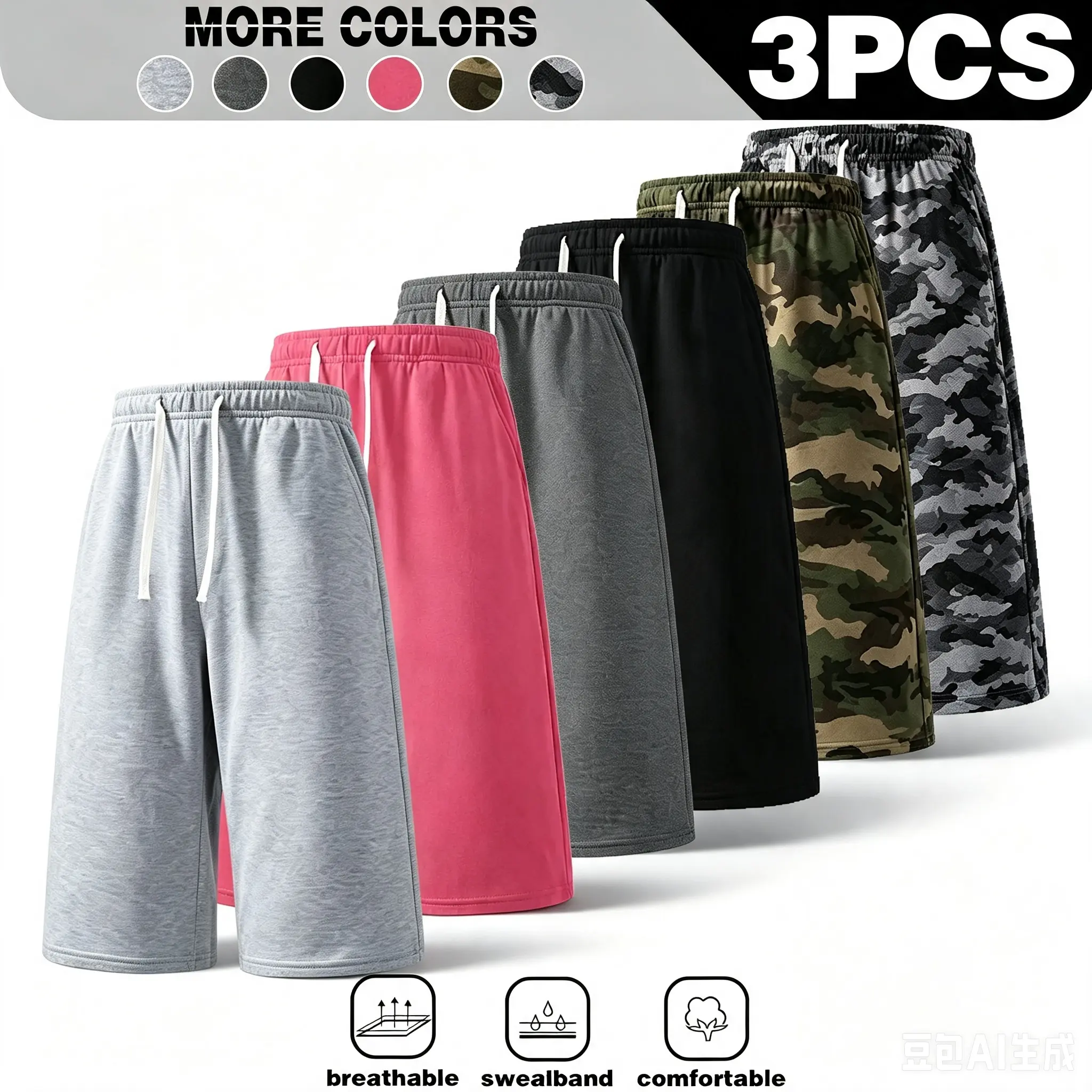 3-pack sports shorts, breathable running exercise, workouts, and everyday casual Seven quarter pants