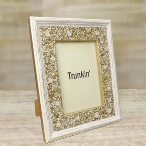 Just Bling It Beaded Photo Frame in White & Gold, 5" x 7" In