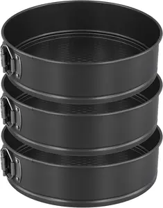 3 PCS 9 Inch Springform Cake Pan, Nonstick Round Cheesecake Pan with Removable Bottom, Cake Baking Mold for Cake, Cheesecakes and Pizza, Black