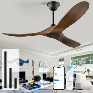 Smart Ceiling Fan Without Light Alexa APP Remote Control, Modern Farmhouse Solid Wood 3 Blade High Airflow Quiet DC Motor Ceiling Fan for Indoor Outdoor Bedroom Patio Porch Use