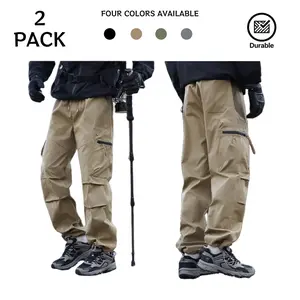 Men’s two-pack hiking cargoconstruction pants, waterproof quick-dry tactical pants with multiple zippered pockets, elastic waistband, long work pants for outdoor activities, camping, and everyday use