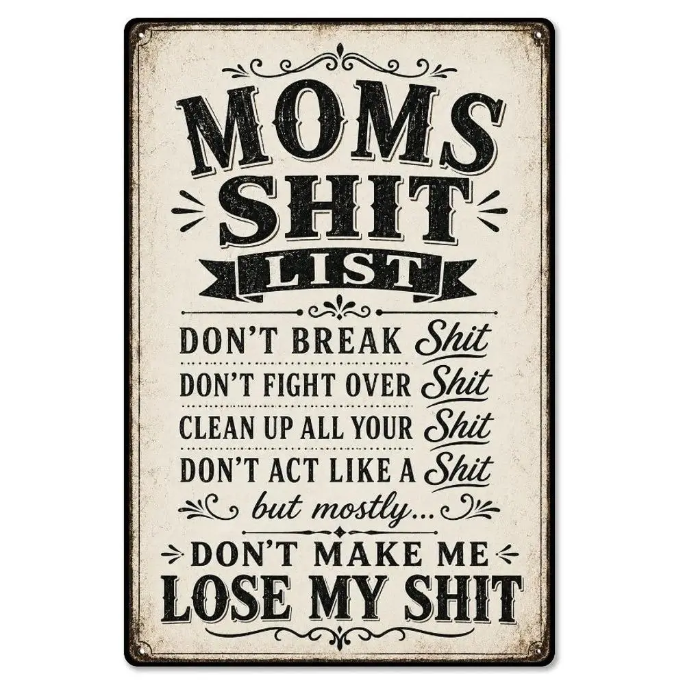 Funny Mom Rules Rectangular Vintage Aluminum Wall Decor Tin Sign - 8x12in Aluminum-Based Home Sign with Bold Humor, Round Tips, Farmhouse Country Rustic Plaque for Laundry Room, Kitchen, Door, Whimsical Home Supplies